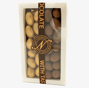 Duo Havssalt-/Kakaomandel från Narr Chocolate förpackning