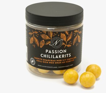 Passion Chililakrits från Narr Chocolate i genomskinlig burk