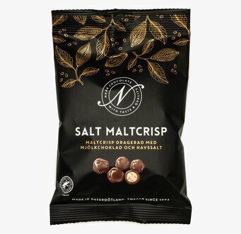 Narr Chocolate Salt Maltcrisp i elegant svart förpackning