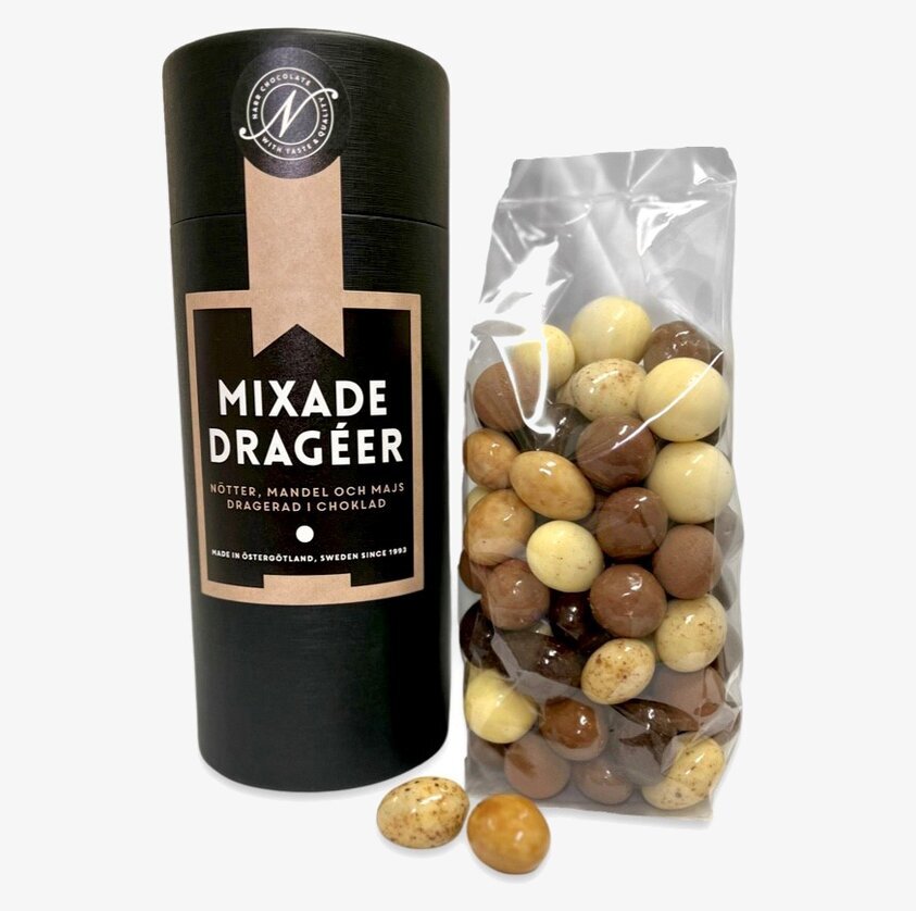 Cylindern - Mixade Dragéer från Narr Chocolate förpackning