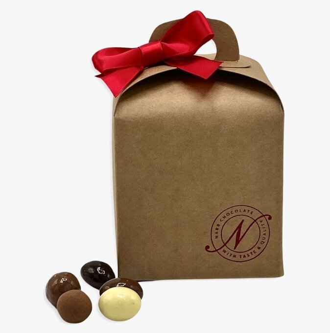 Jullåda Stor från Narr Chocolate med röd rosett och handtag
