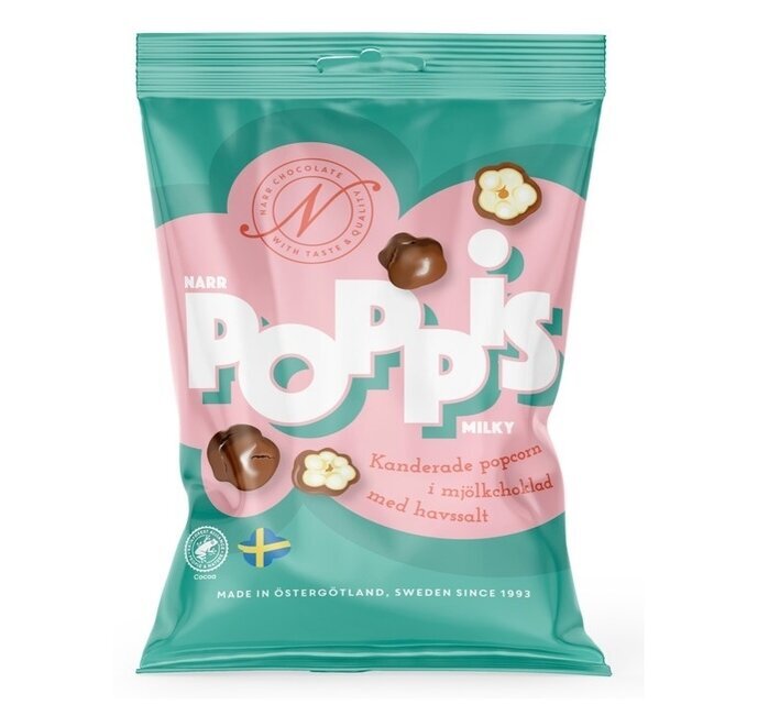 Förpackning av Poppis Milky från Narr Chocolate