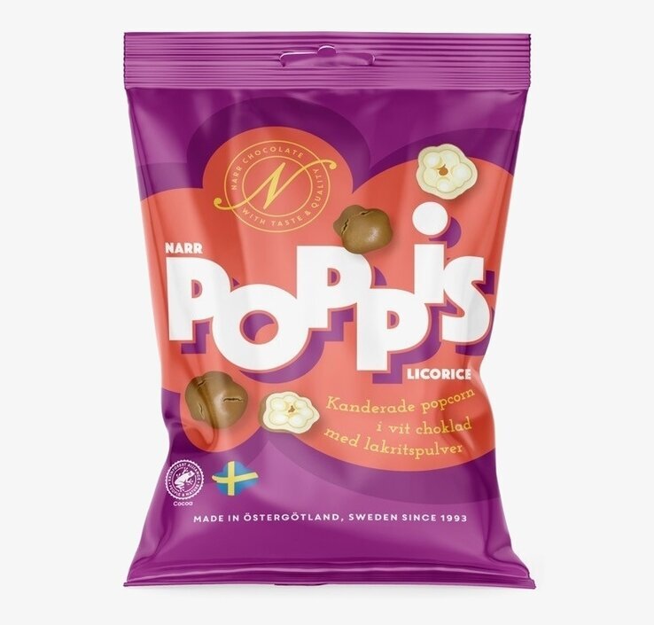 Poppis Licorice från Narr Chocolate i färgglad förpackning