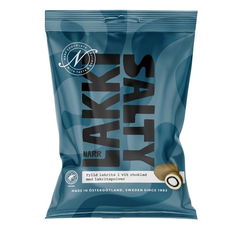 Narr Chocolate Lakki Salty förpackning med modern design