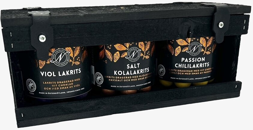 Lakrits Lådan från Narr Chocolate i en stilren träbox